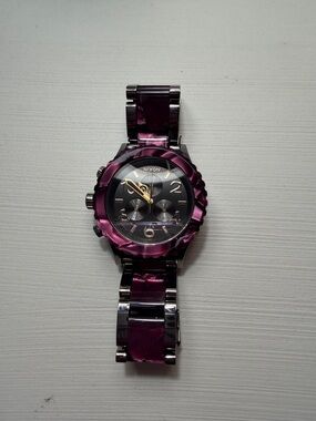 Nixon Purple and Black Chronograph Bracelet Watch with Gold Accents